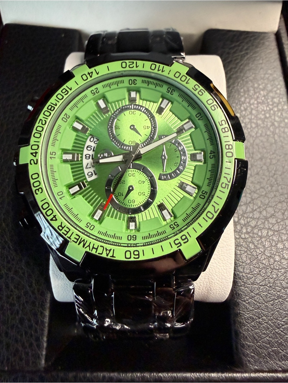 Green Dial Black Stainless Steel Sport Watch - Picture 2 of 5